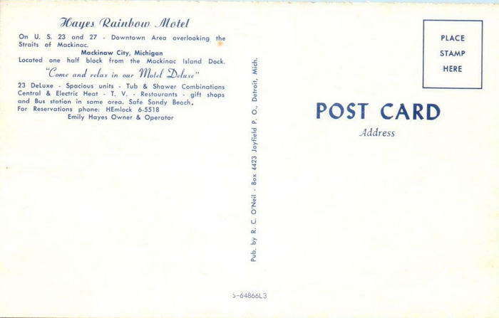 Hayes Rainbow Motel - Old Postcard Photo (newer photo)